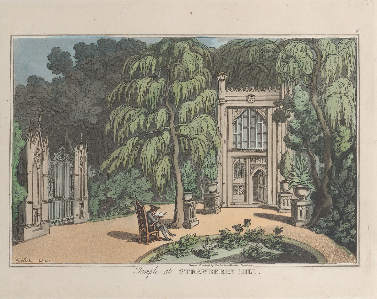 Temple at Strawberry Hill, from "Sketches from Nature", Etched by Thomas Rowlandson (British, London 1757–1827 London), Hand-colored etching and aquatint 