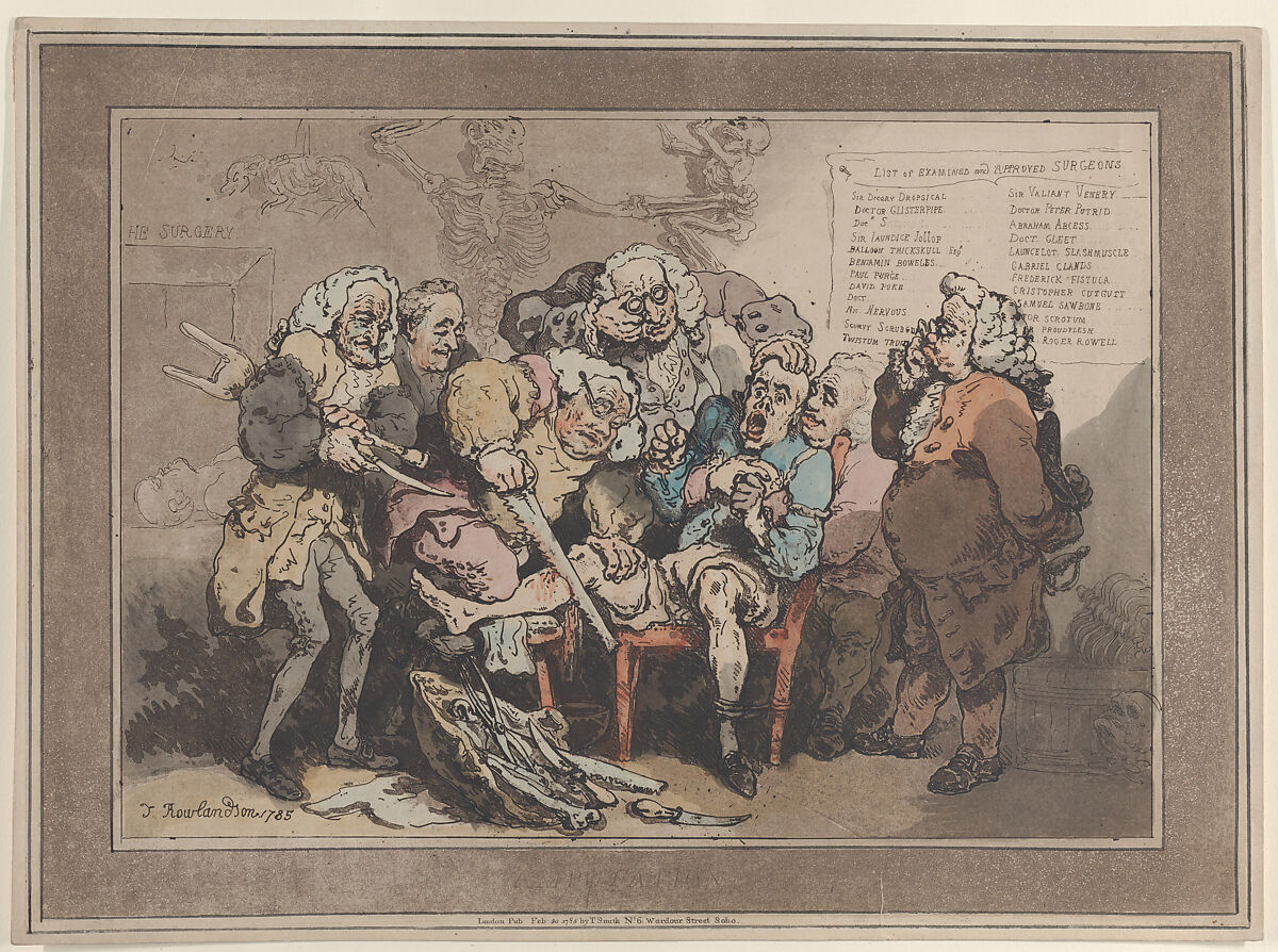 Amputation, Thomas Rowlandson (British, London 1757–1827 London), Hand-colored etching 