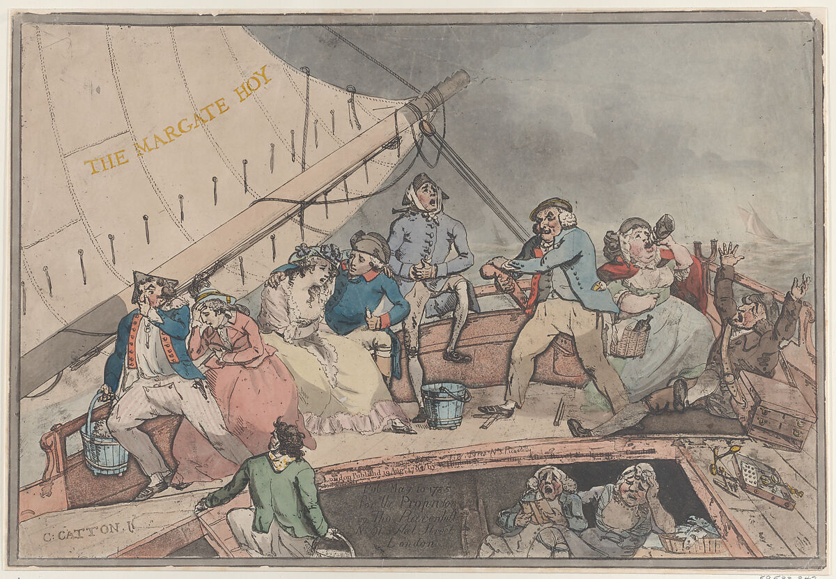 The Margate Hoy, Charles Catton, Jr. (British, London 1756–1819 New Paltz, New York), Hand-colored etching and aquatint 