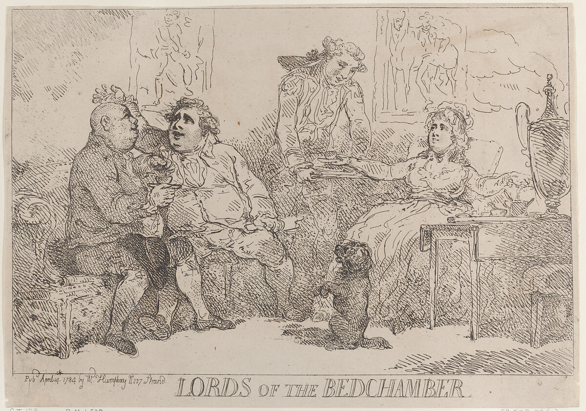 Lords of the Bedchamber, Thomas Rowlandson (British, London 1757–1827 London), Etching 