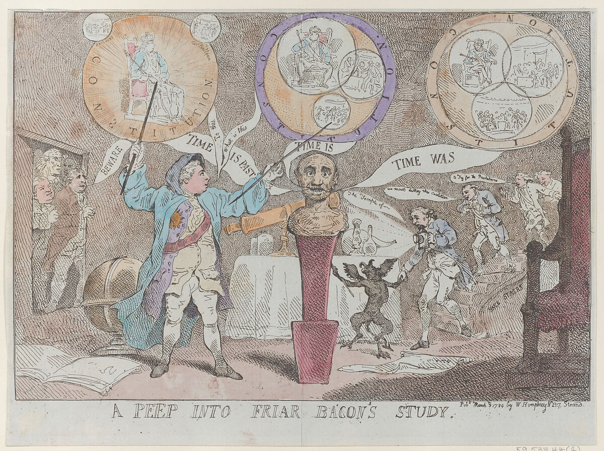 A Peep into Friar Bacon's Study, Thomas Rowlandson (British, London 1757–1827 London), Hand-colored etching 