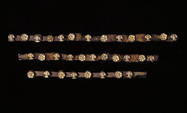 Headband (Garland) in Three Pieces, from the Colmar Treasure, Gilded silver on silk 