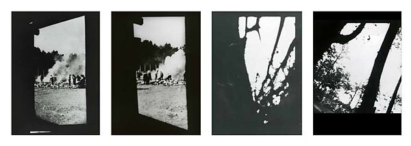 Sonderkommando photographs taken in KL Auschwitz II-Birkenau, Summer 1944 
[Negative nos. 277, 278, 282, 283: Burning of corpses in the open air; Women driven to gas chambers; Tree branches], Archive digital pigment prints, 2015 