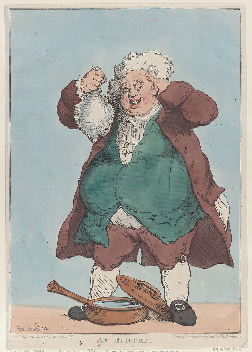 An Epicure, Thomas Rowlandson (British, London 1757–1827 London), Hand-colored etching 