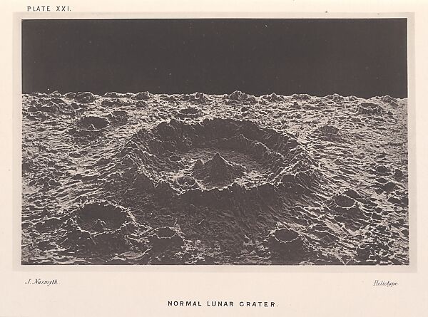 Normal Lunar Crater, in The Moon: Considered as a Planet, a World, and a Satellite, James Nasmyth (British, Edinburgh, Scotland 1808–1890 London), Heliotype 