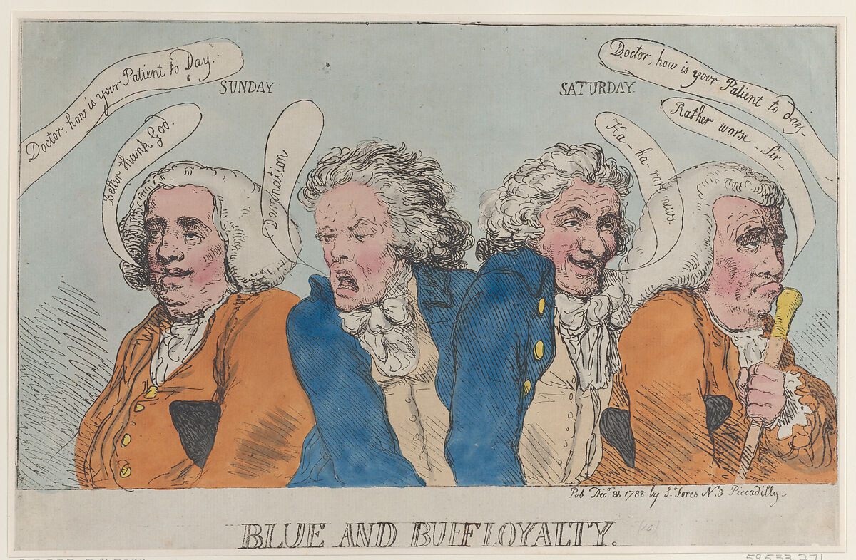 Blue and Buff Loyalty, Thomas Rowlandson (British, London 1757–1827 London), Hand-colored etching 