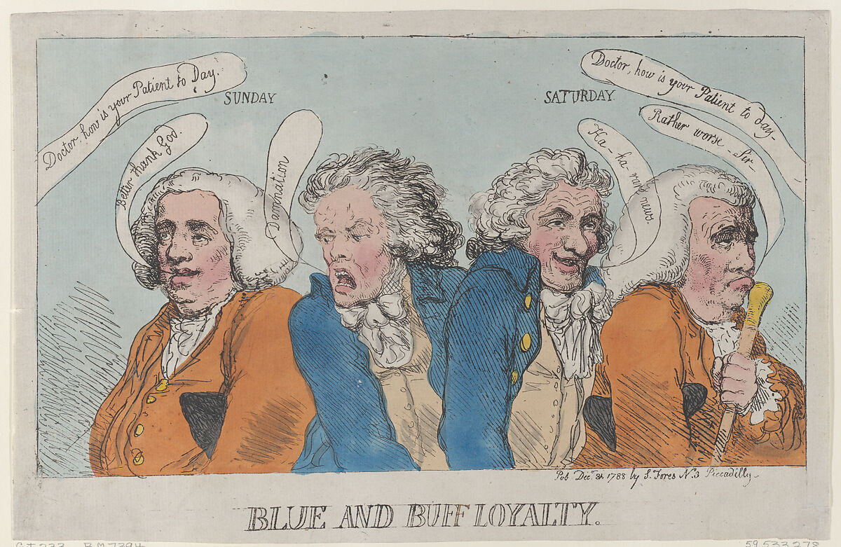 Blue and Buff Loyalty, Thomas Rowlandson (British, London 1757–1827 London), Hand-colored etching 