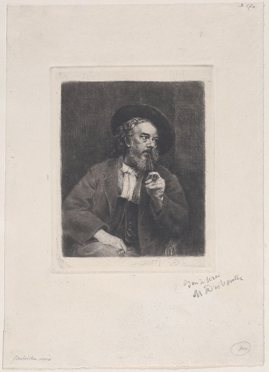 L'Auteur fumant, à mi-corps, Marcellin Desboutin (French, Cérilly 1823–1902 Nice), Etching, drypoint, and roulette; second state of two 