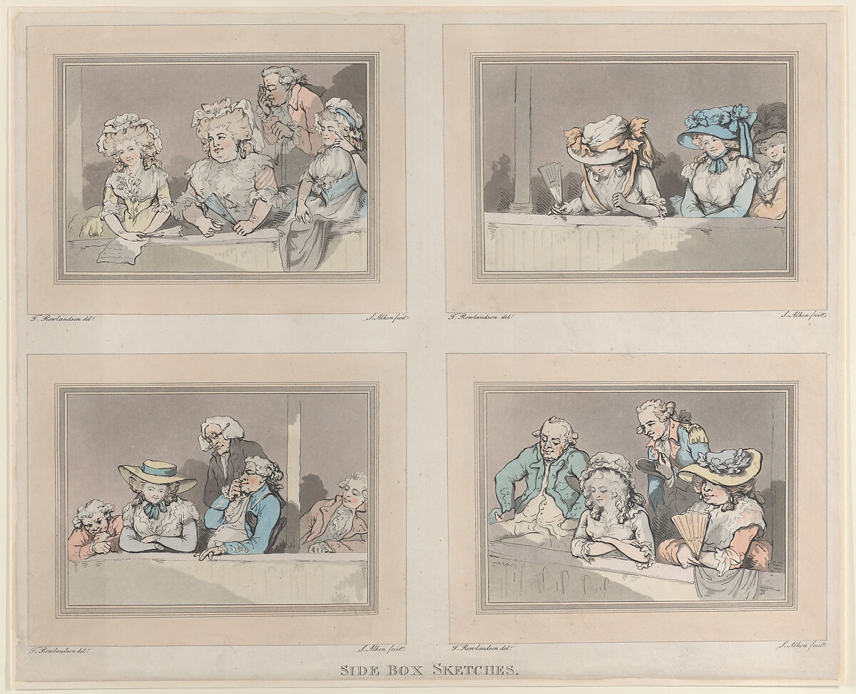 Side Box Sketches, Samuel Alken (British, London 1756–1815 London), Hand-colored etching and aquatint 