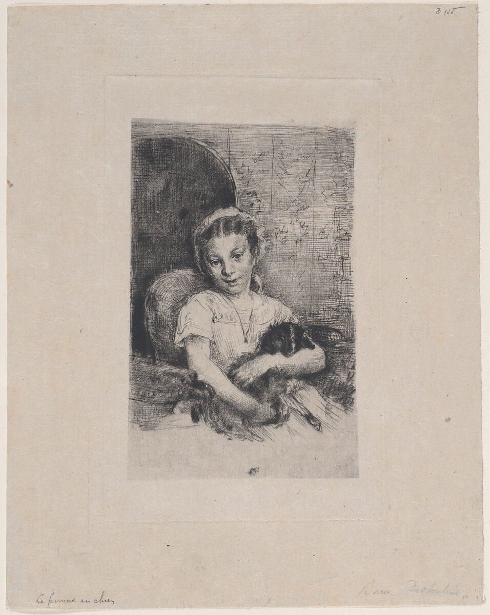 Mlle Chabot, danseuse de l'Opéra, ou Jeune fille au chien, Marcellin Desboutin (French, Cérilly 1823–1902 Nice), Drypoint over heliogravure 