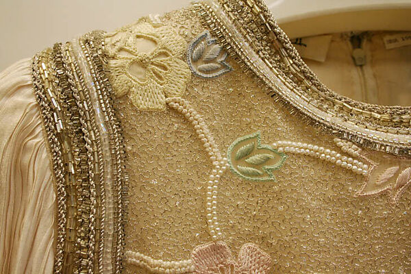 Evening dress, Mary McFadden (American, born New York 1938–2024 Southampton, New York), synthetic fiber, glass, metallic thread, American