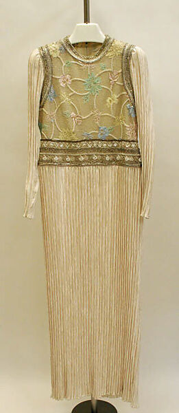 Evening dress, Mary McFadden (American, born New York, 1938), synthetic fiber, glass, metallic thread, American 