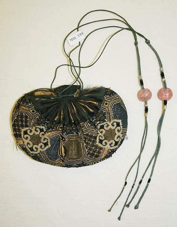 Purse, silk, cotton, paper, stone, Chinese 