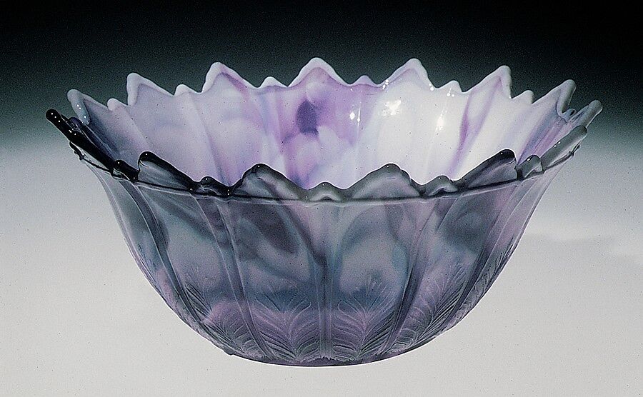 Bowl, Probably Challinor, Taylor and Company (1866–1891), Pressed purple marble glass, American 