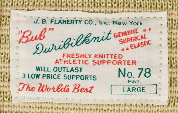Jockstrap, J. B. Flaherty Co., Inc. (American), (a) rubber, cotton, (b) cotton, (c) paper, American