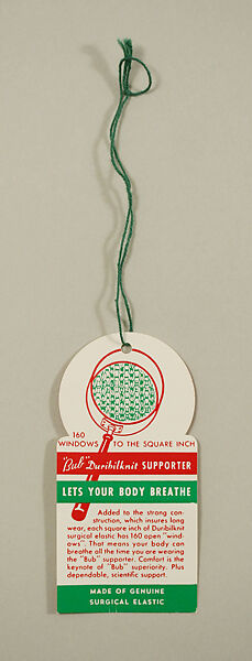 Jockstrap, J. B. Flaherty Co., Inc. (American), (a) rubber, cotton, (b) cotton, (c) paper, American