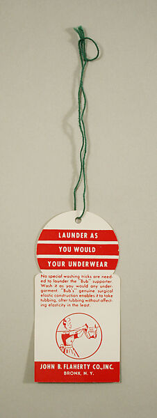 Jockstrap, J. B. Flaherty Co., Inc. (American), (a) rubber, cotton, (b) cotton, (c) paper, American