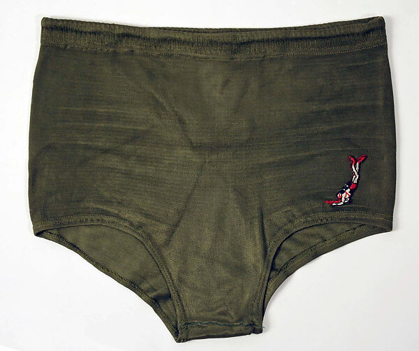 Bathing trunks, synthetic fiber, probably American
