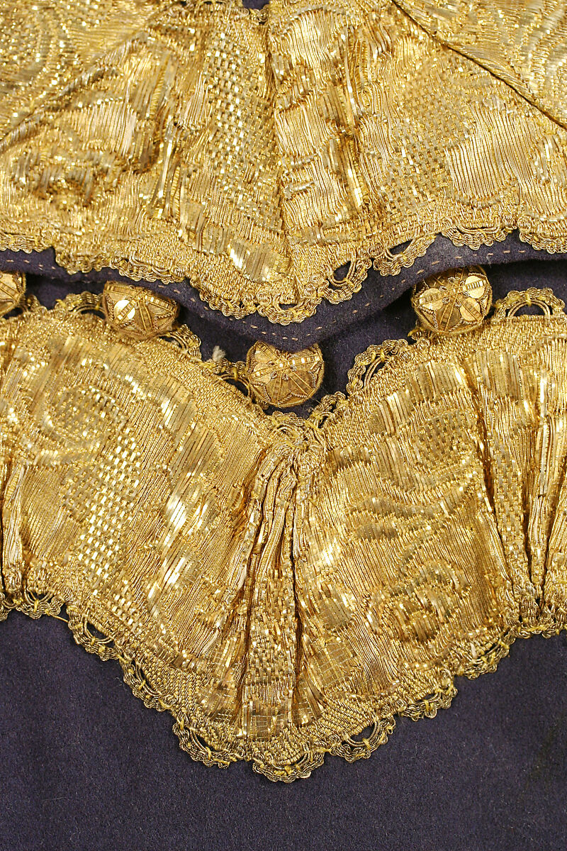 Suit, wool, gilt metal, British