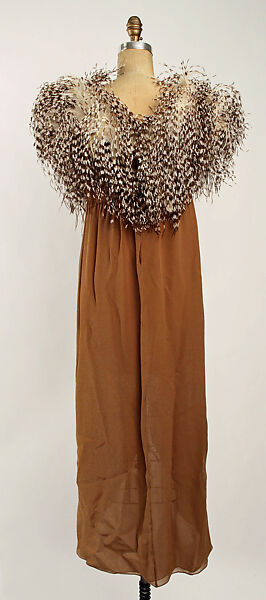 Evening dress, Bill Blass Ltd. (American, founded 1970), silk, ostrich feathers, American