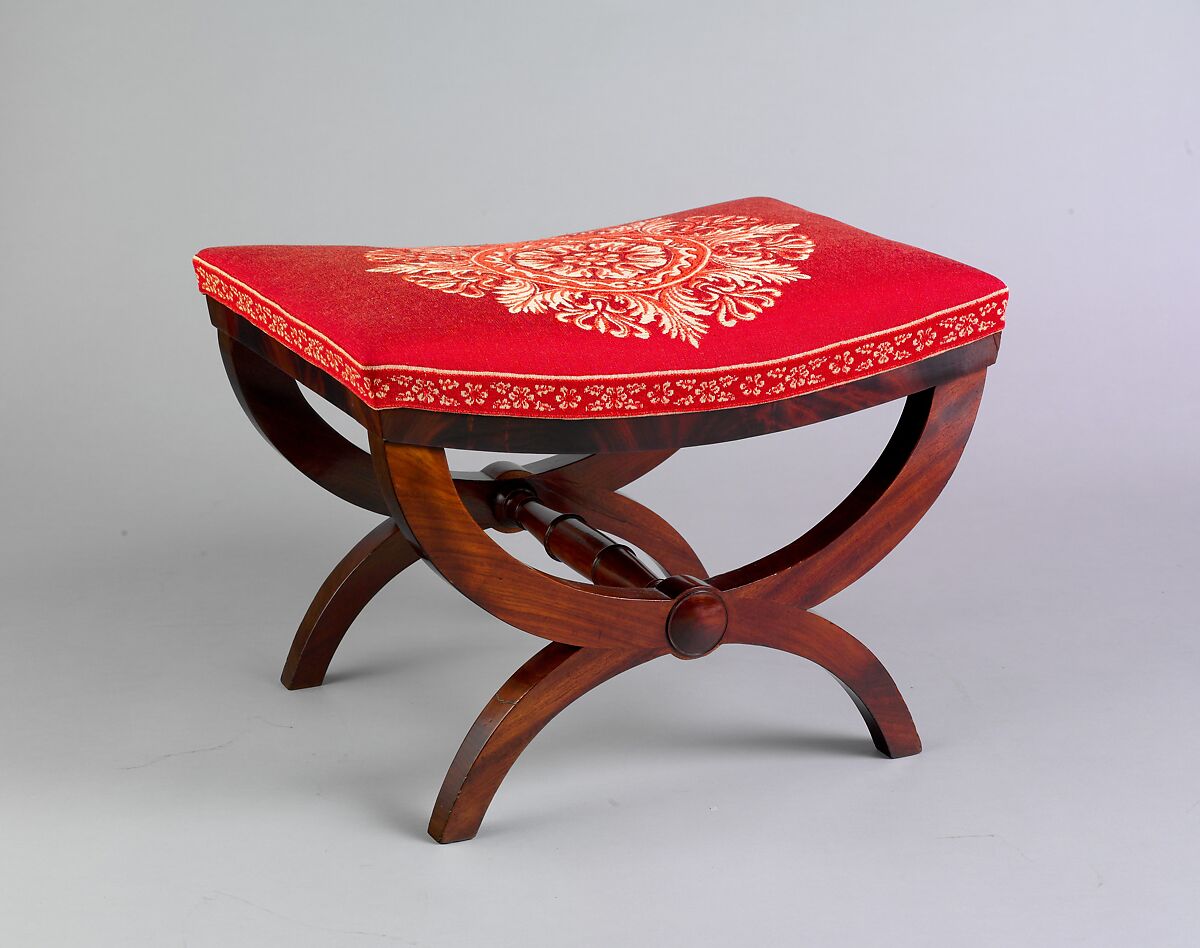 Taboret, Attributed to Workshop of Duncan Phyfe (American (born Scotland), near Lock Fannich, Ross-Shire, Scotland 1768/1770–1854 New York), Mahogany, ash, modern upholstery, American 