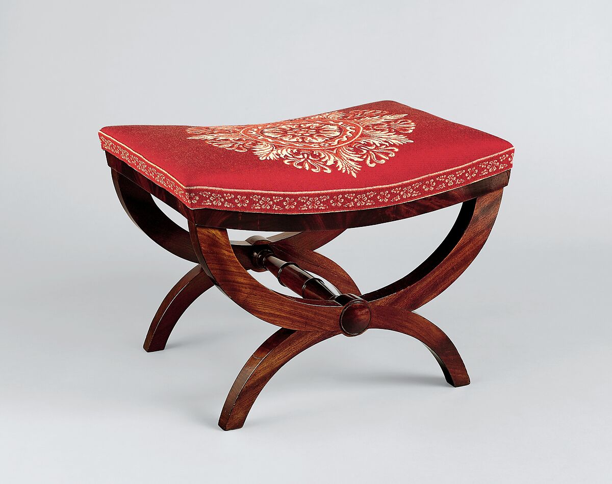 Taboret, Attributed to Workshop of Duncan Phyfe (American (born Scotland), near Lock Fannich, Ross-Shire, Scotland 1768/1770–1854 New York), Mahogany, ash, modern upholstery, American