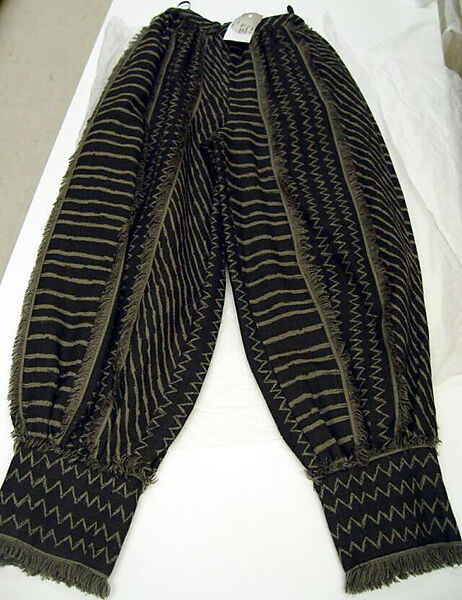 Ensemble, Issey Miyake (Japanese, 1938–2022), cotton, wool, leather, acrylic, polyester, Japanese