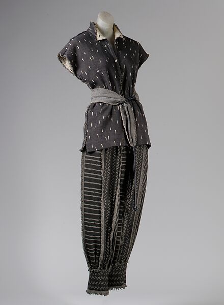 Ensemble, Issey Miyake (Japanese, 1938–2022), cotton, wool, leather, acrylic, polyester, Japanese 