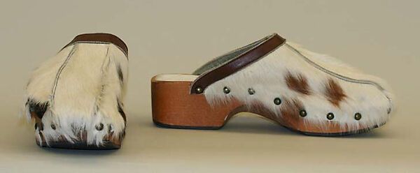 Clogs, fur, wood, leather, rubber, American or European 