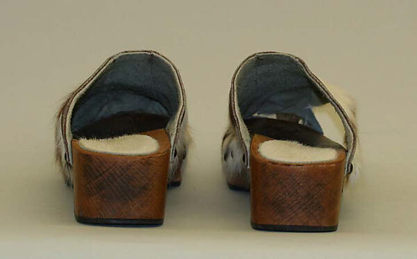 Clogs, fur, wood, leather, rubber, American or European