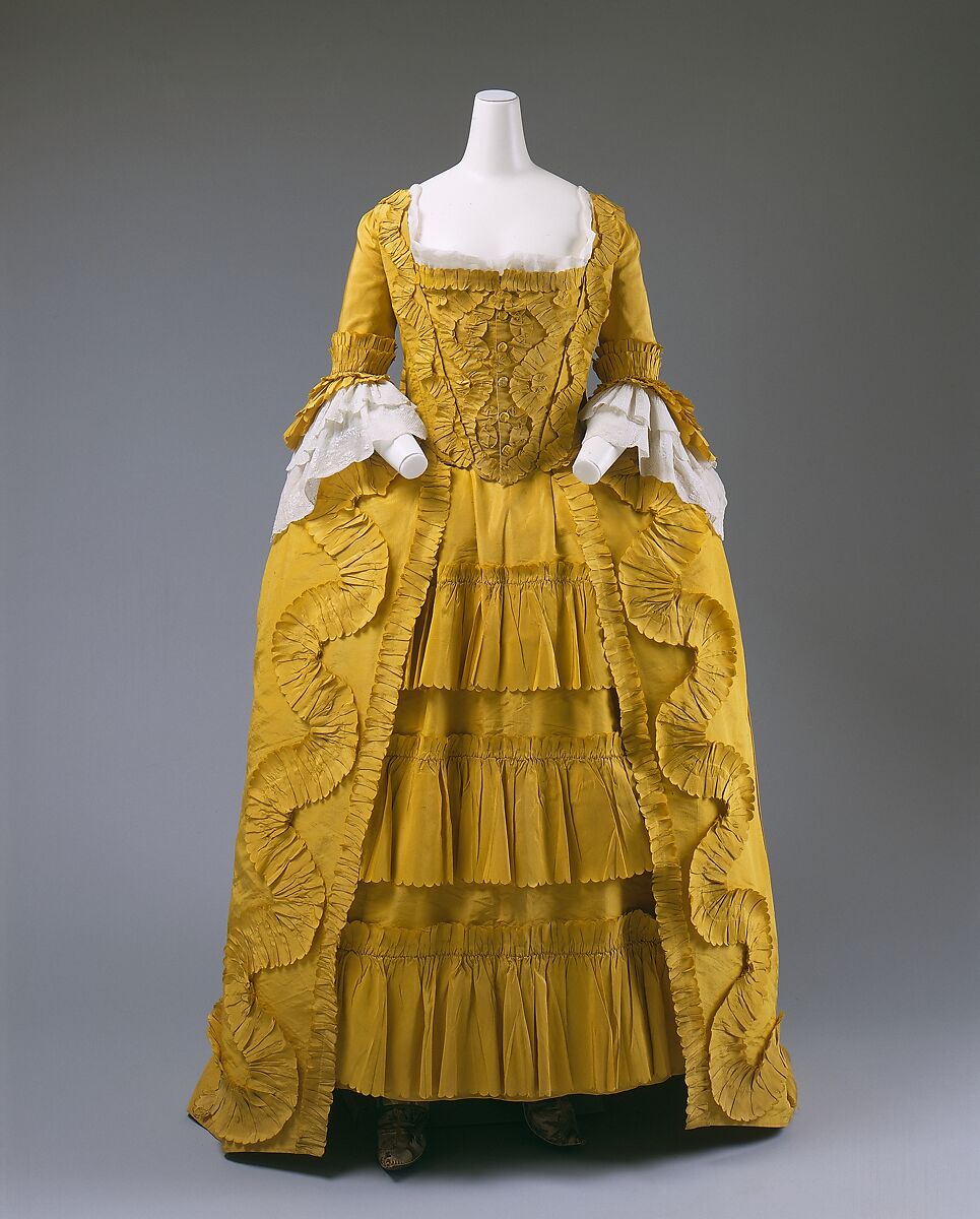 Robe à la française, silk, linen, cotton, British