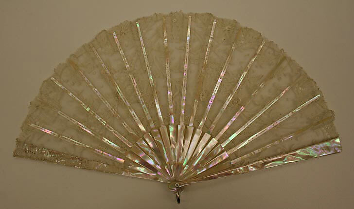Fan, mother-of-pearl, cotton, American or European