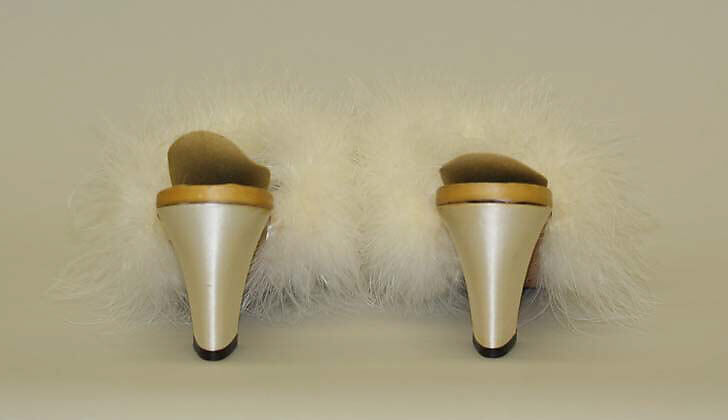 Mules, Montenapoleone (Italian), silk, feathers, probably Italian