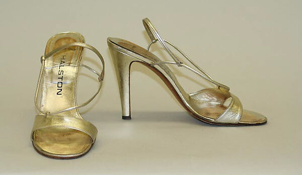 Evening sandals, Halston (American, Des Moines, Iowa 1932–1990 San Francisco, California), leather, American 