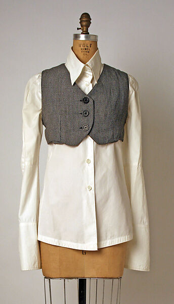 Ensemble, Ann Demeulemeester (Belgian, founded 1985), a) cotton
b) rayon
c) rayon, wool, mohair
d, e) mother-of-pearl, metal, Belgian