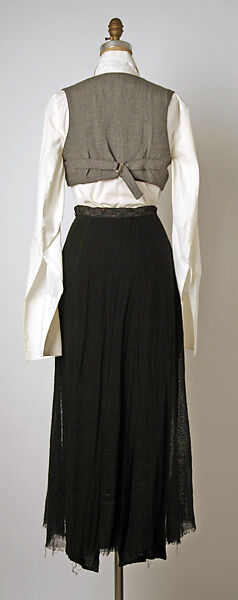 Ensemble, Ann Demeulemeester (Belgian, founded 1985), a) cotton
b) rayon
c) rayon, wool, mohair
d, e) mother-of-pearl, metal, Belgian