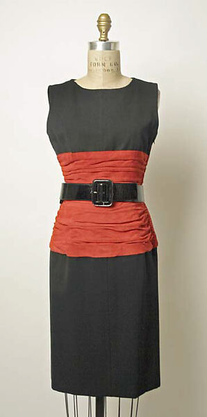 Dress, Yves Saint Laurent (French, founded 1961), wool, leather, French 