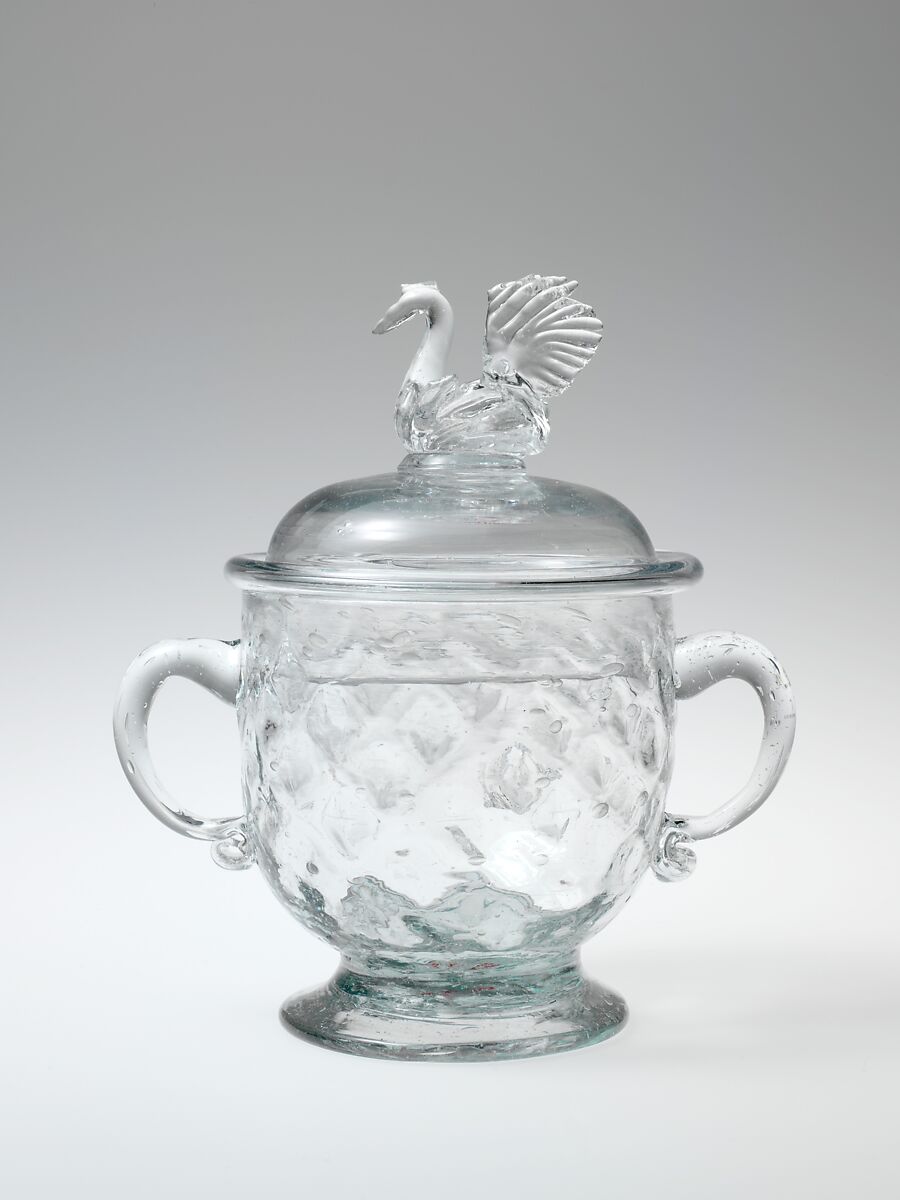 Sugar bowl, Blown pattern-molded glass, American 