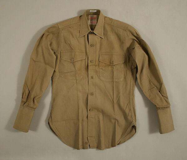 Military ensemble, a, j, k, l, m) wool
b, c) silver
d, e) metal
f, g, h, i) cotton, metal
n, o) cotton, American
