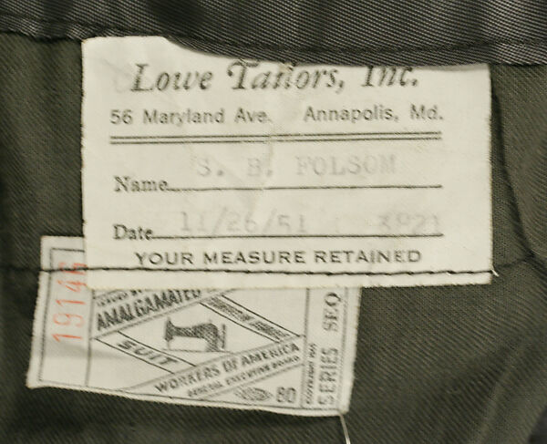 Military uniform, a, f, g, i, l, m) wool
b, c) silver
d, e, j, k, o, p, r, s) metal 
h, n, q) cotton, American