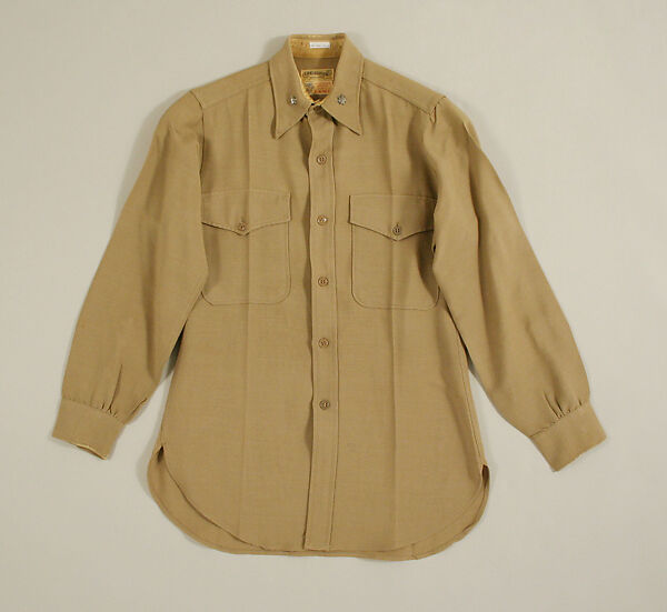 Military uniform, a, f, g, i, l, m) wool
b, c) silver
d, e, j, k, o, p, r, s) metal 
h, n, q) cotton, American