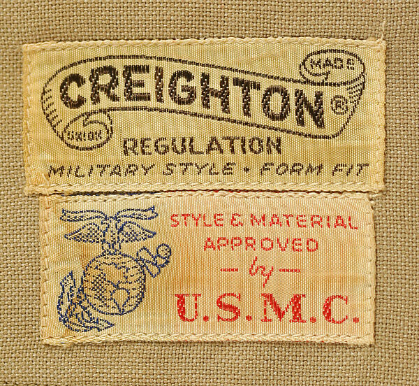 Military uniform, a, f, g, i, l, m) wool
b, c) silver
d, e, j, k, o, p, r, s) metal 
h, n, q) cotton, American