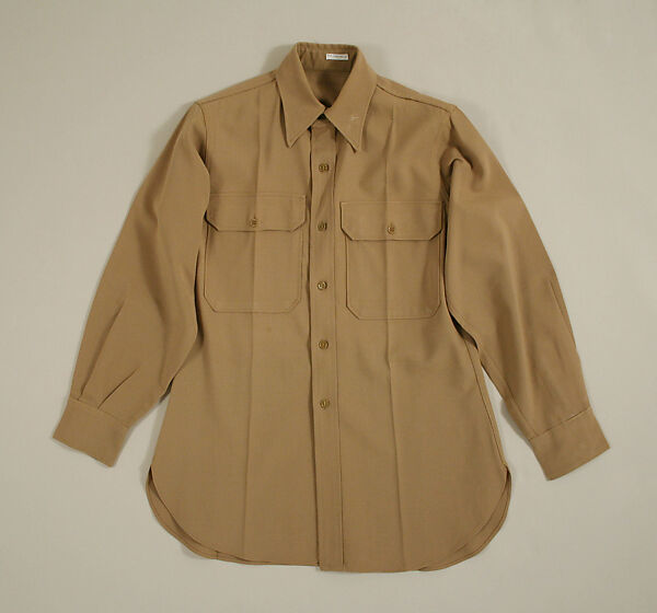 Military uniform, a, f, g, i, l, m) wool
b, c) silver
d, e, j, k, o, p, r, s) metal 
h, n, q) cotton, American