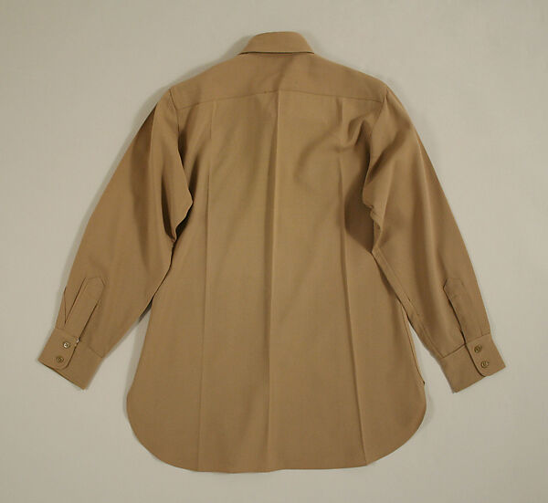 Military uniform, a, f, g, i, l, m) wool
b, c) silver
d, e, j, k, o, p, r, s) metal 
h, n, q) cotton, American