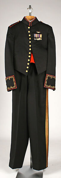 Military uniform, a, c, f) wool
b, h) cotton
d, e, i, j, k) metal
g) silk, American