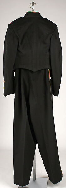 Military uniform, a, c, f) wool
b, h) cotton
d, e, i, j, k) metal
g) silk, American