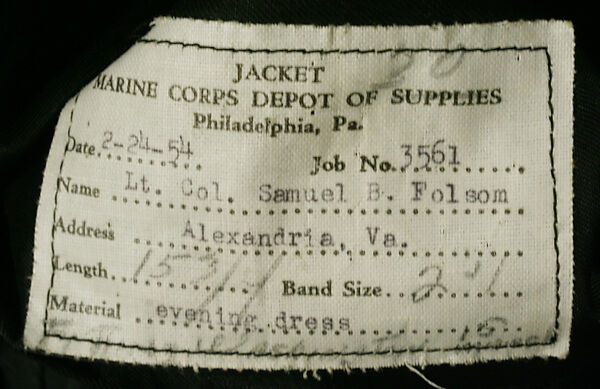 Military uniform, a, c, f) wool
b, h) cotton
d, e, i, j, k) metal
g) silk, American