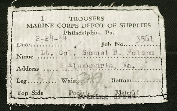 Military uniform, a, c, f) wool
b, h) cotton
d, e, i, j, k) metal
g) silk, American