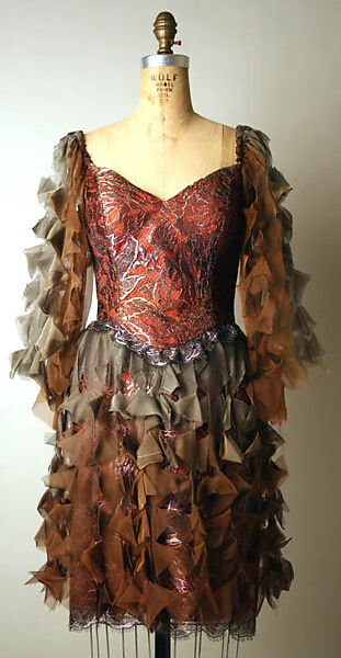 Evening dress, Zandra Rhodes (British, founded 1969), silk, metal, rayon, triacetate, British 