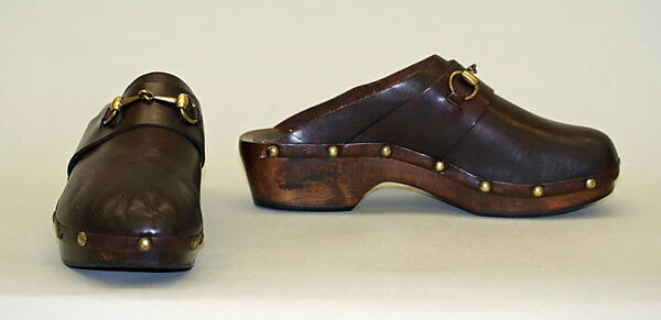 Clogs, Gucci (Italian, founded 1921), leather, wood, metal, Italian 